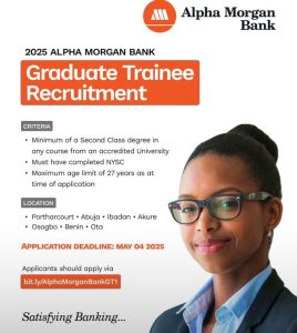 Alpha Morgan Bank Graduate Trainee Recruitment